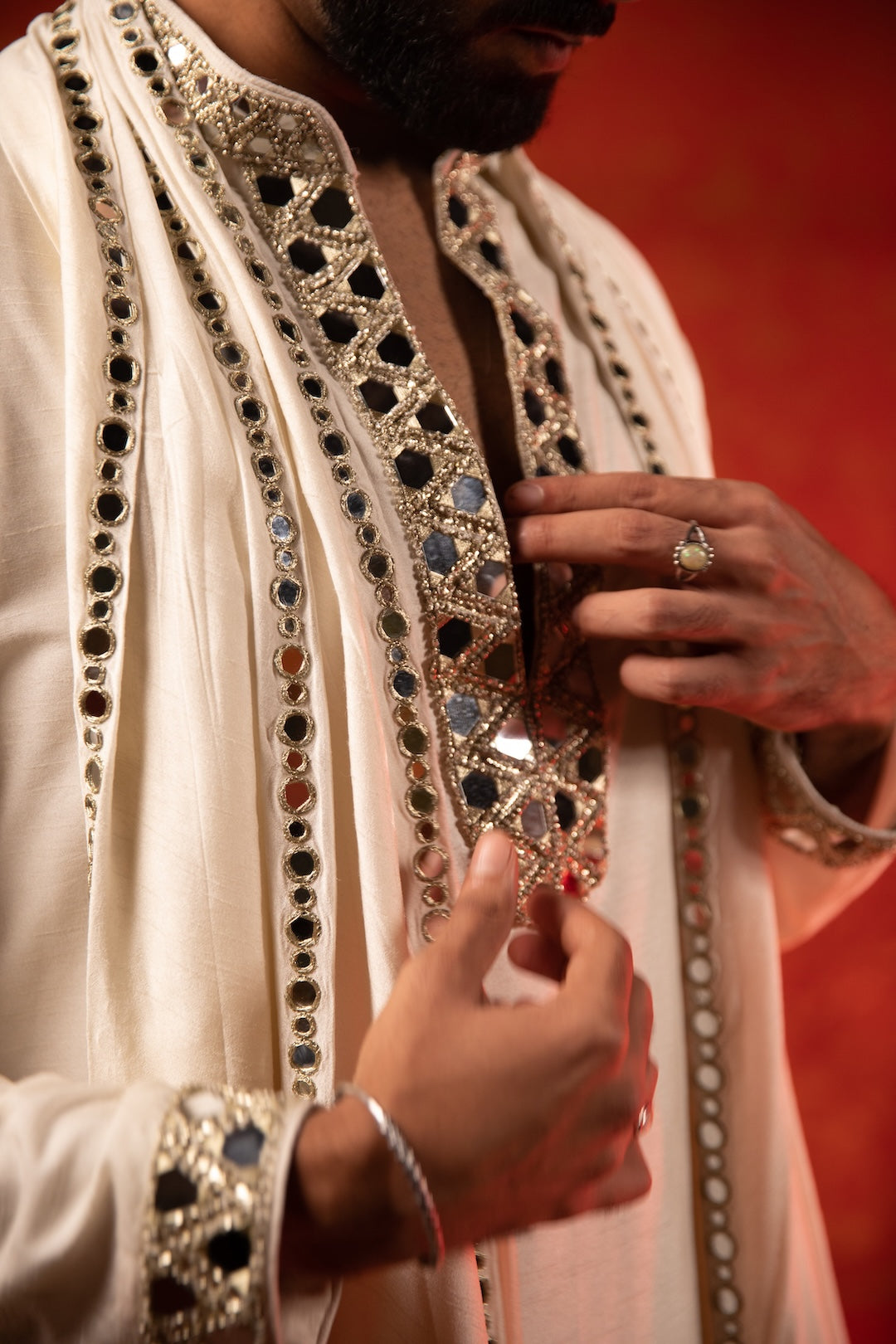 Linear Mirror Kurta Stole Set