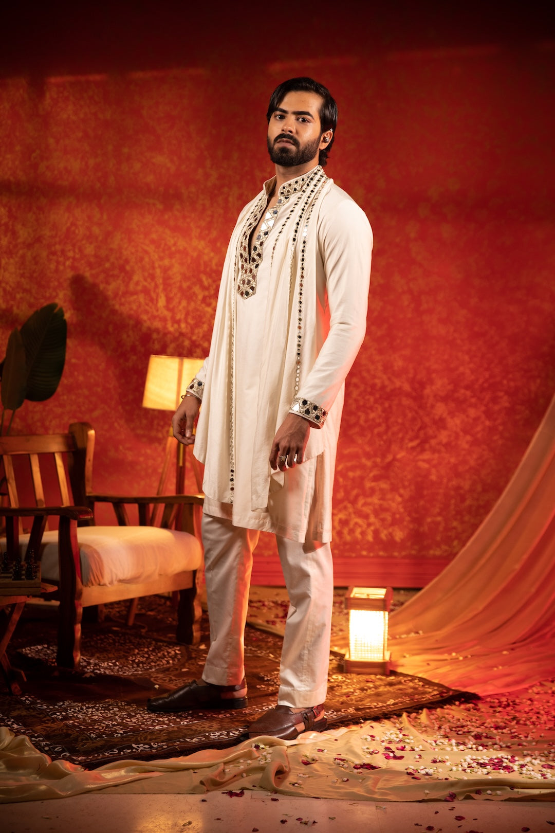 Linear Mirror Kurta Stole Set