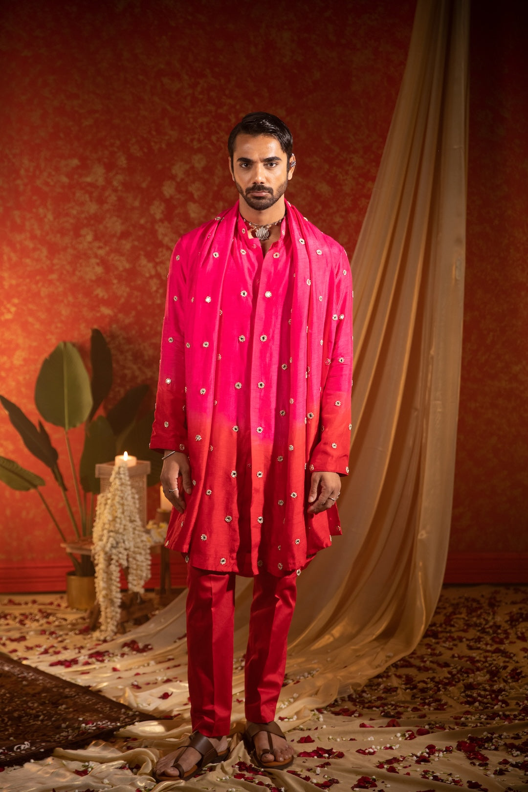 Ombre Circular Mirror Kurta Stole Set