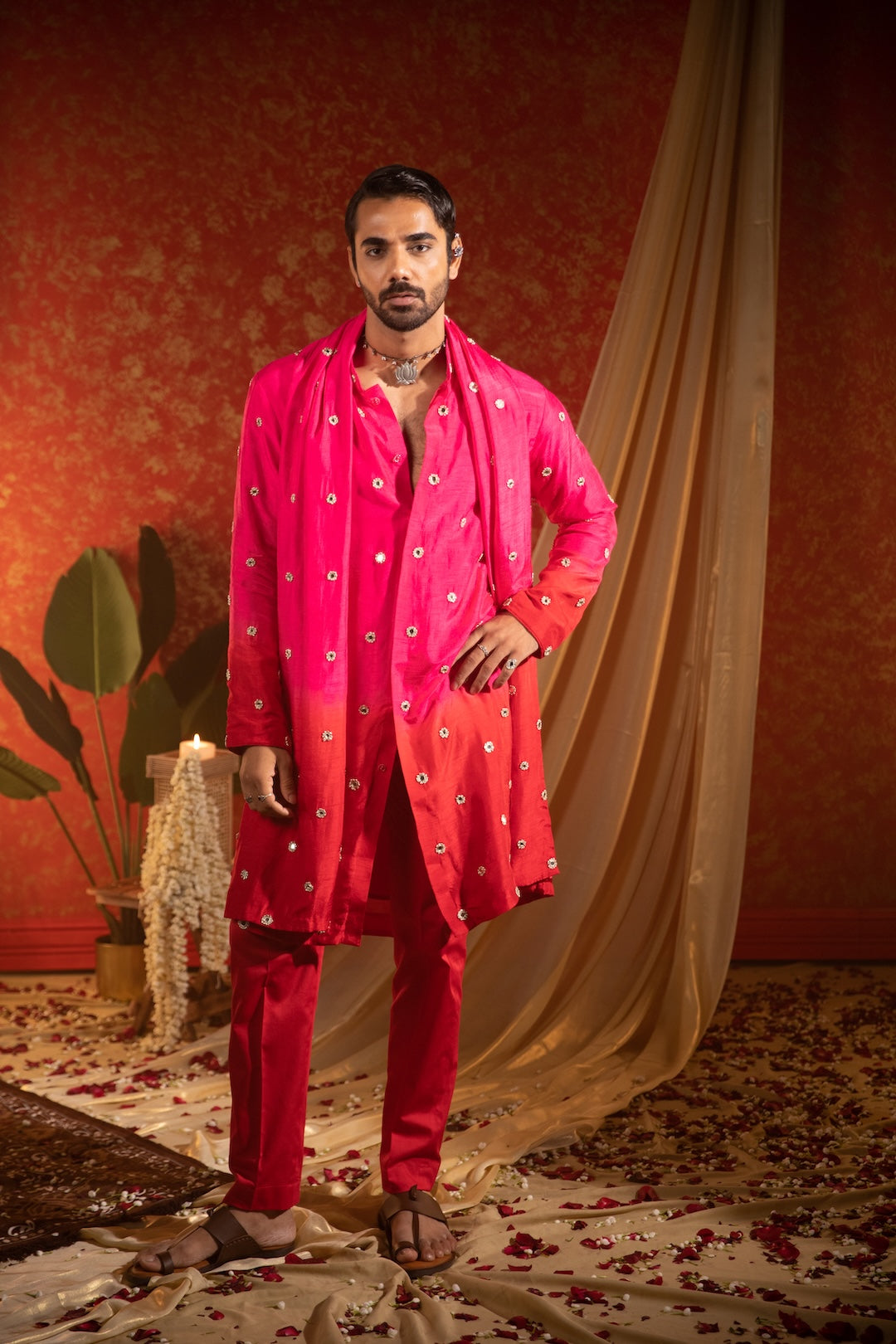 Ombre Circular Mirror Kurta Stole Set