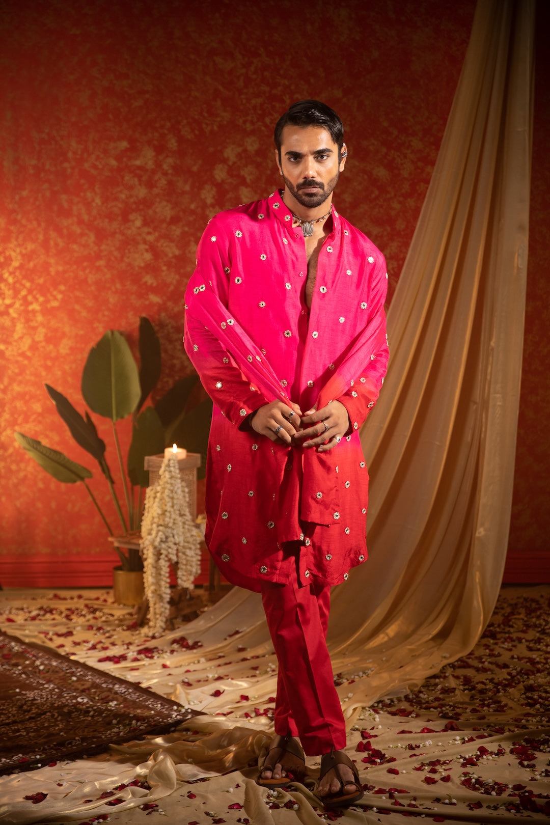 Ombre Circular Mirror Kurta Stole Set