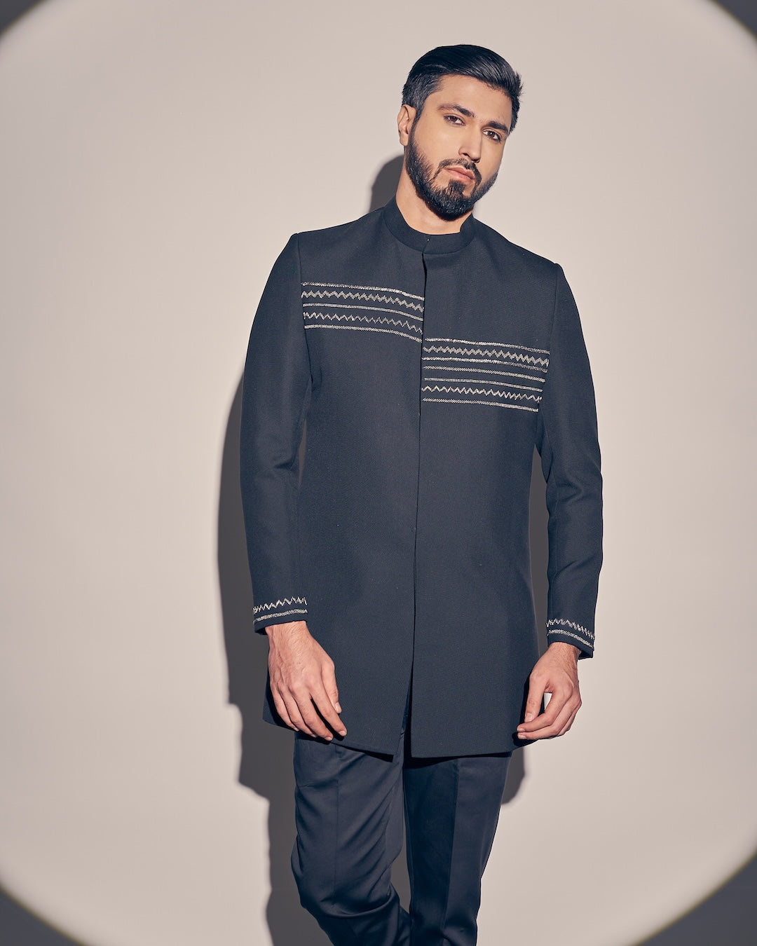 Black Panel Jodhpuri Achkan