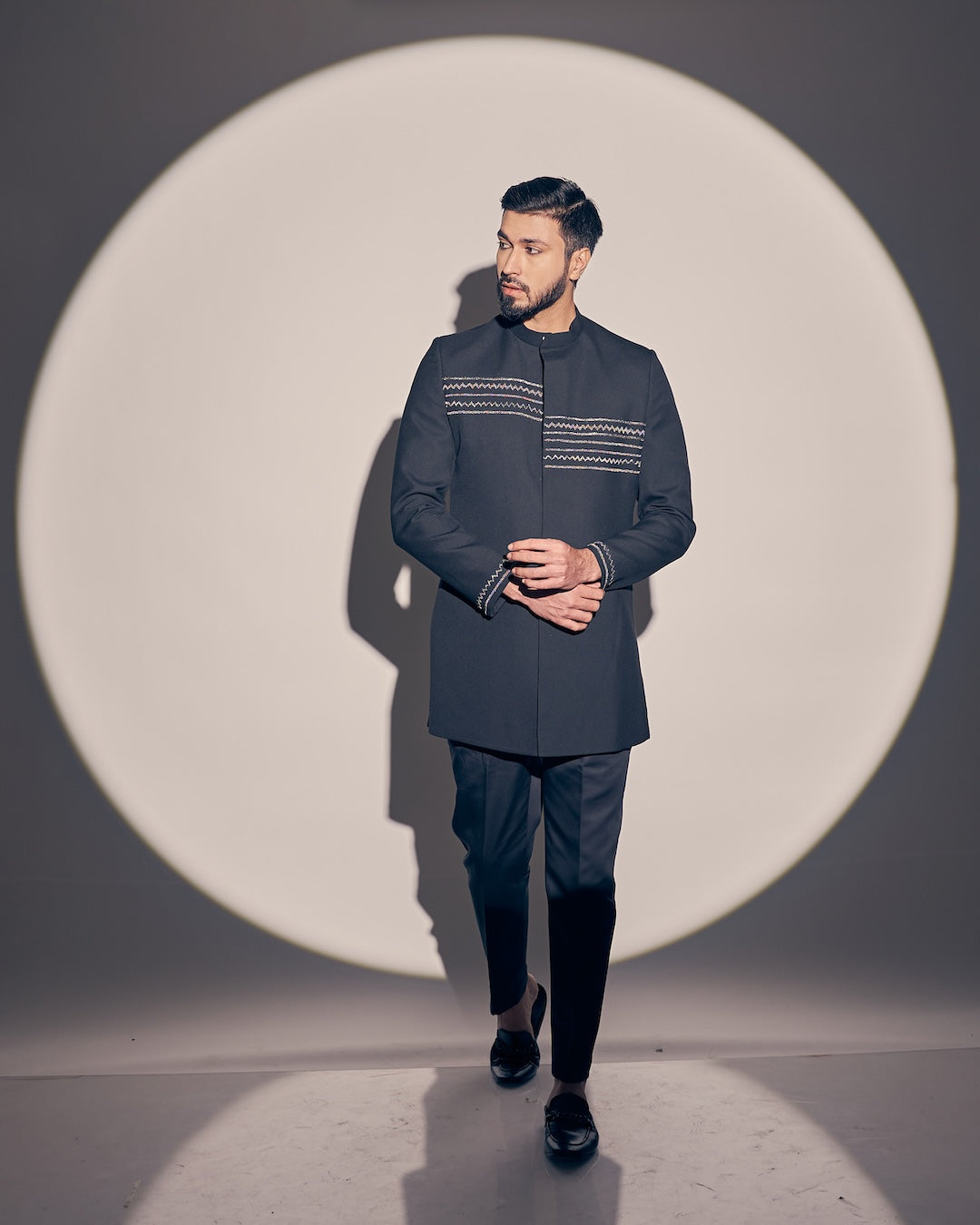 Black Panel Jodhpuri Achkan