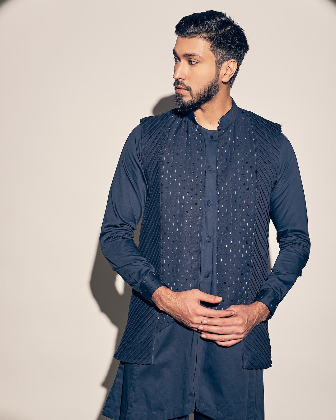 Asymmetrical Pleated Bandi Set