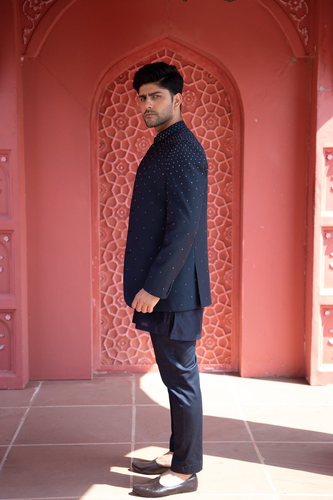 Navy Waterfall Indowestern Open Bandhgala