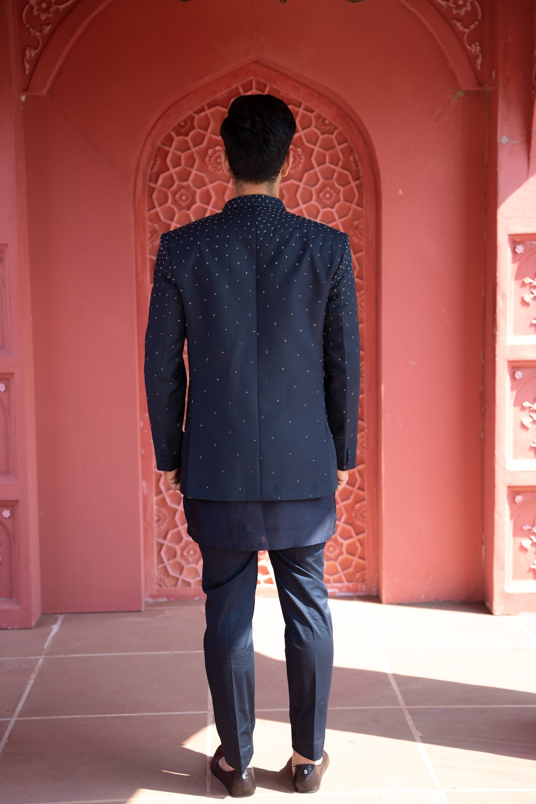 Navy Waterfall Indowestern Open Bandhgala