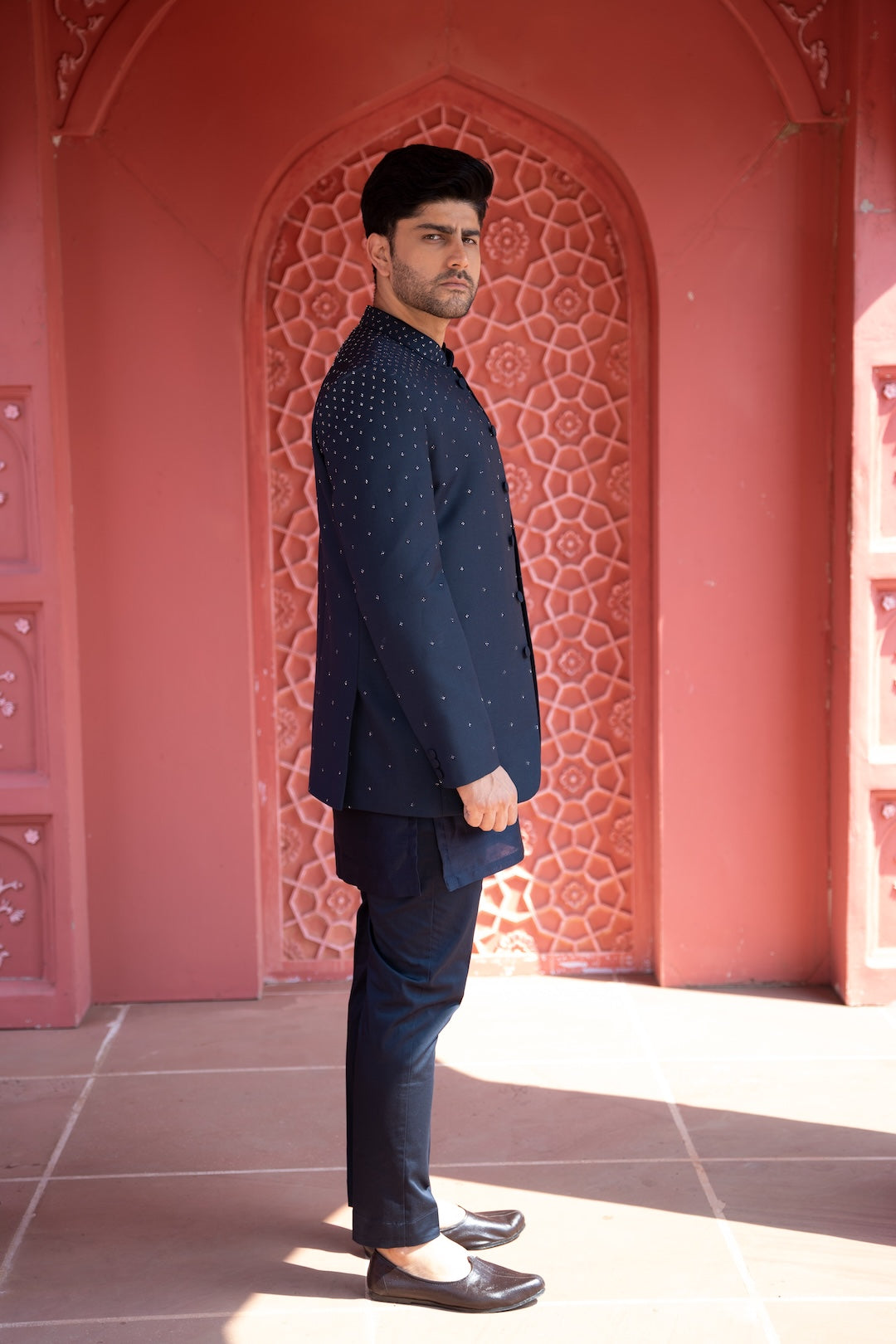 Navy Waterfall Indowestern Open Bandhgala