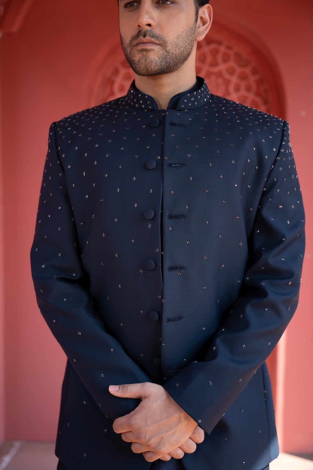 Navy Waterfall Indowestern Open Bandhgala