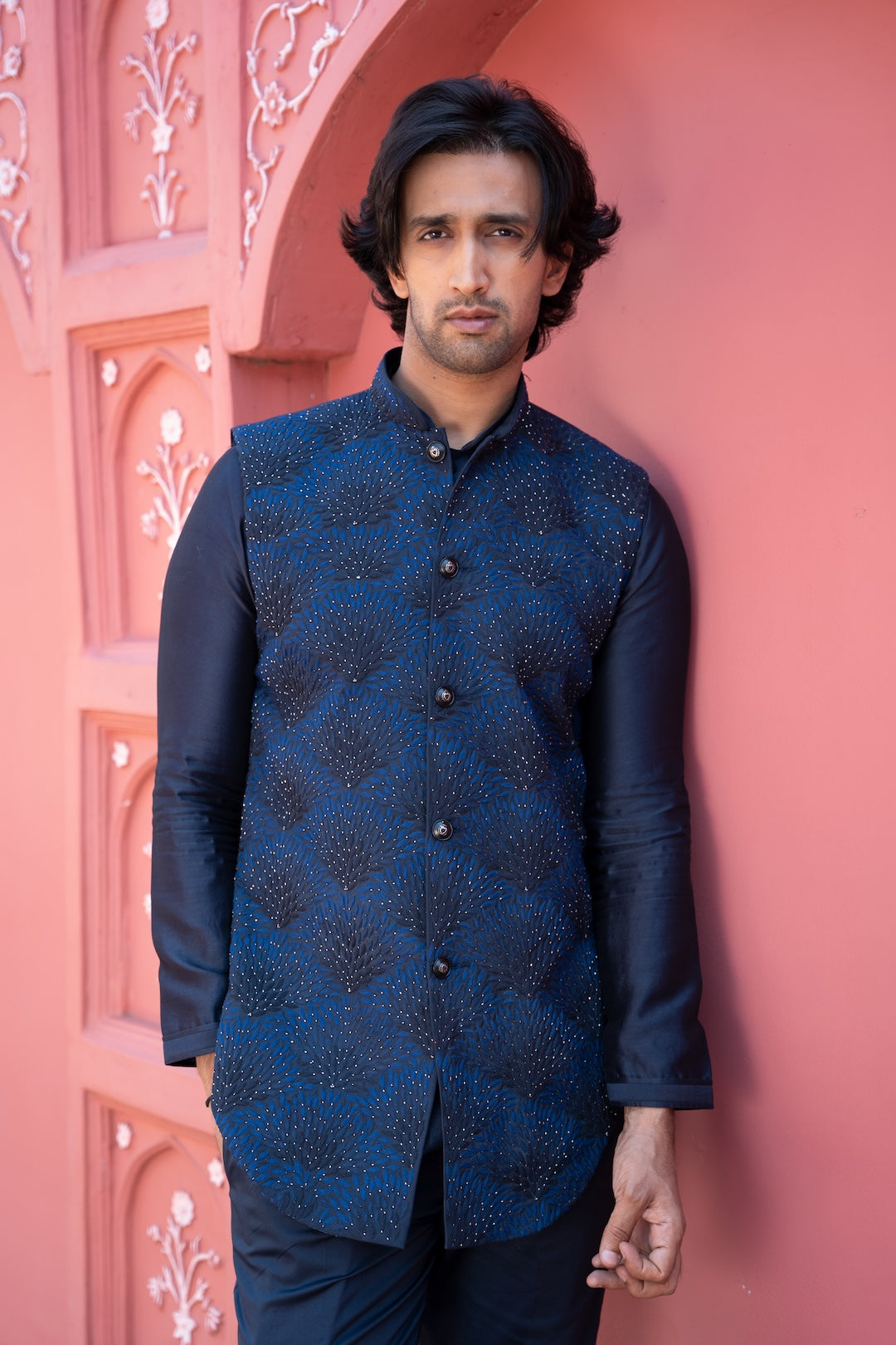 Navy Shaded Long Bandi Set