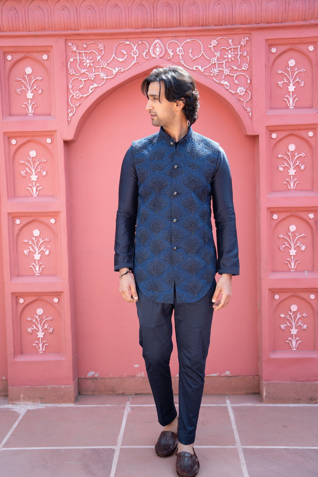 Navy Shaded Long Bandi Set