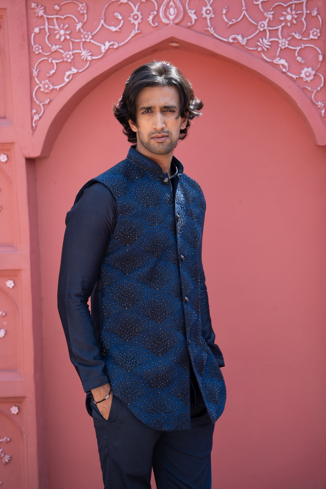 Navy Shaded Long Bandi Set