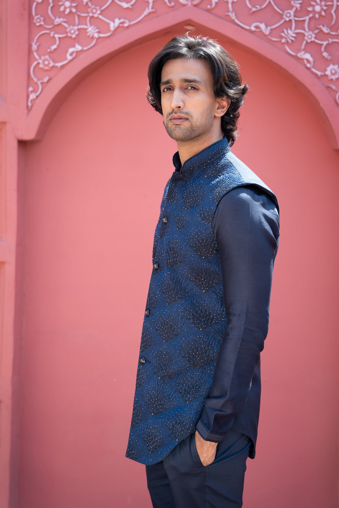 Navy Shaded Long Bandi Set