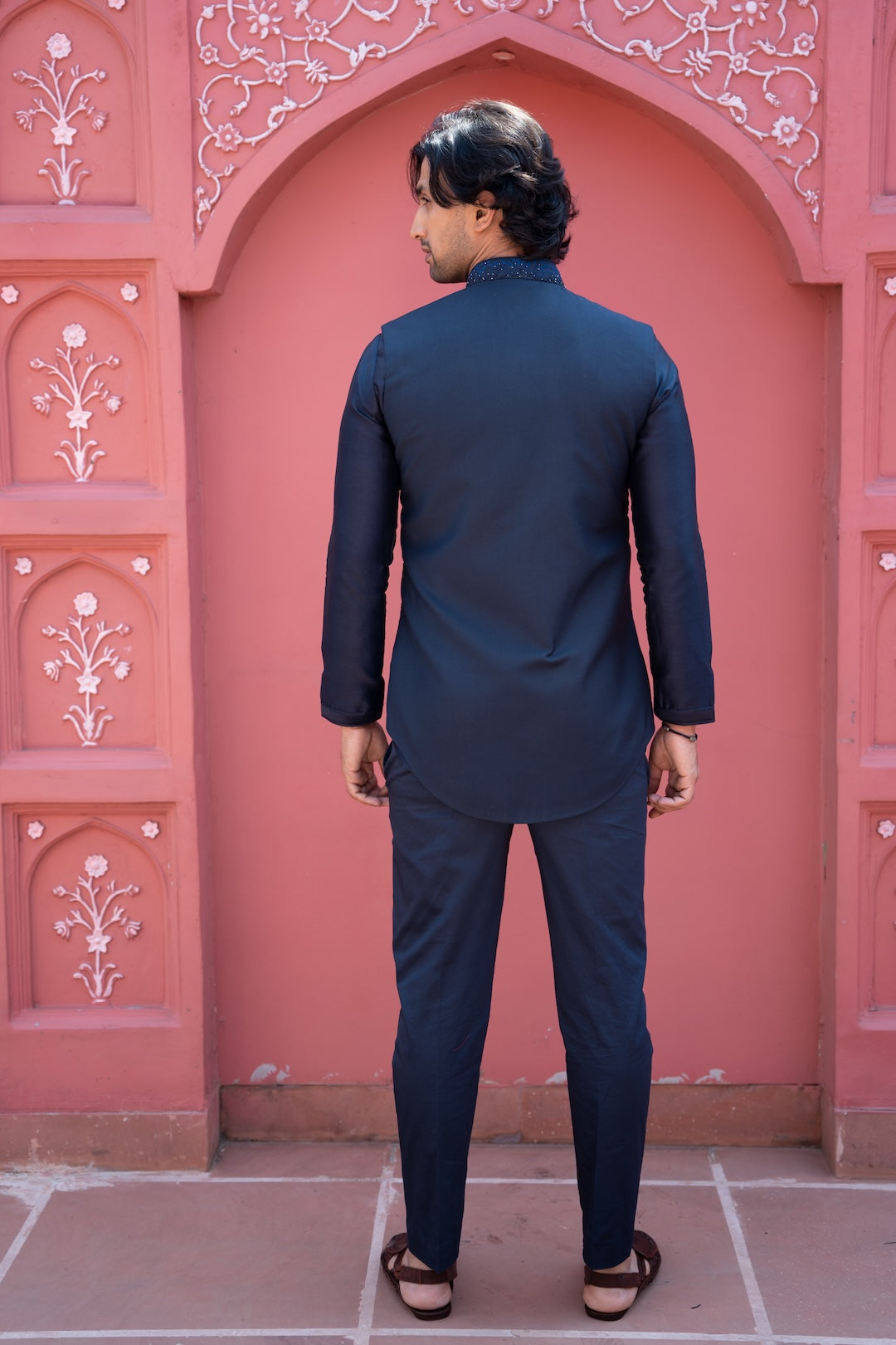 Navy Shaded Long Bandi Set