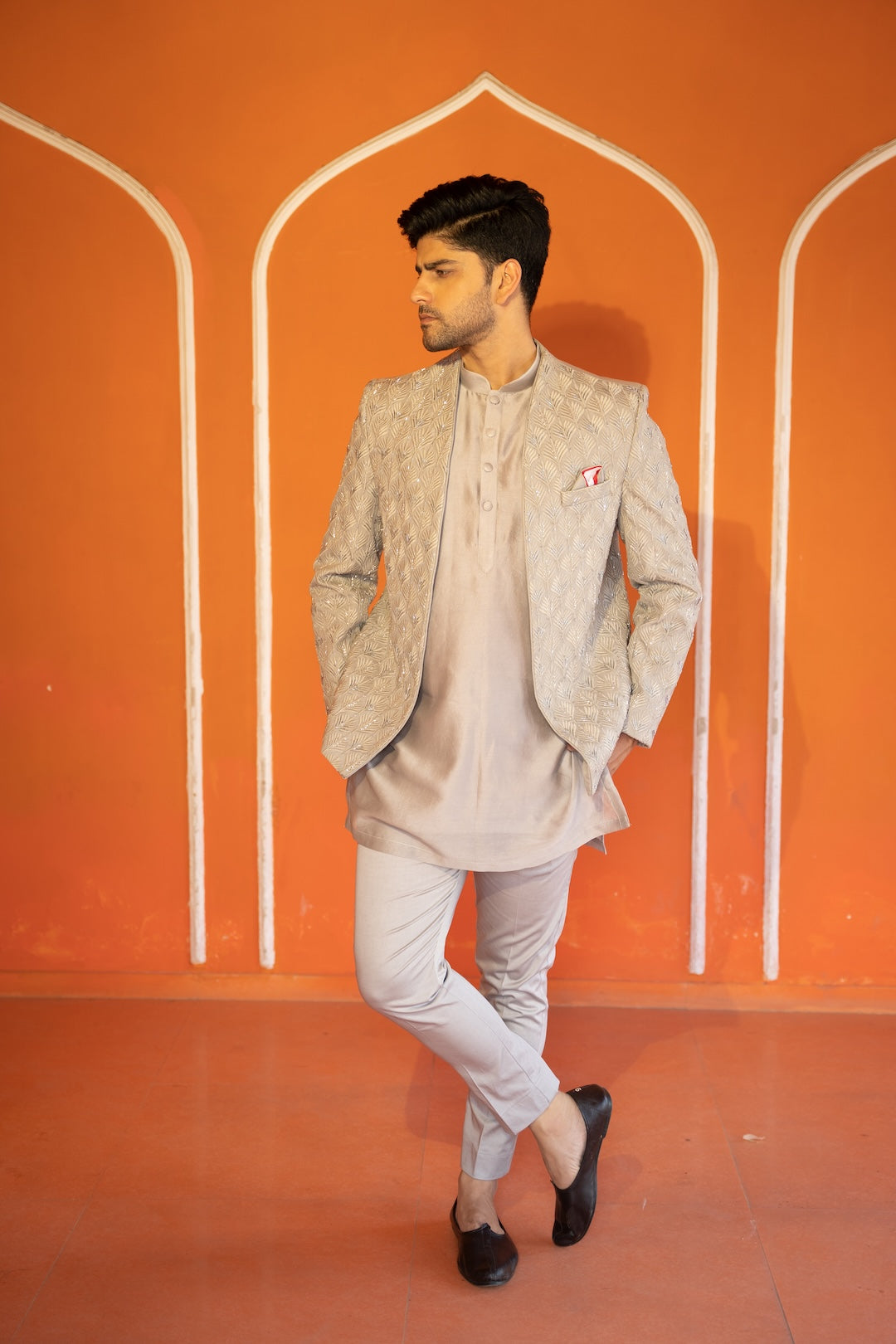 Champagne Open Shawl Collar Jodhpuri