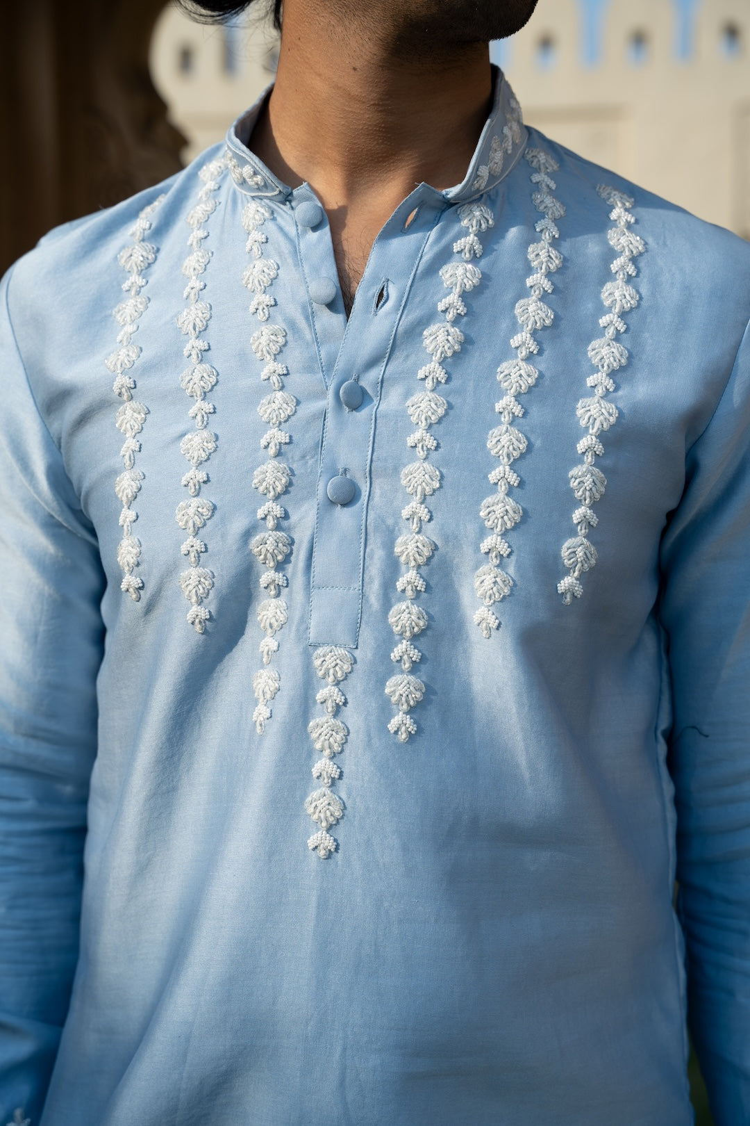 Ice Blue Chanderi Kurta Set