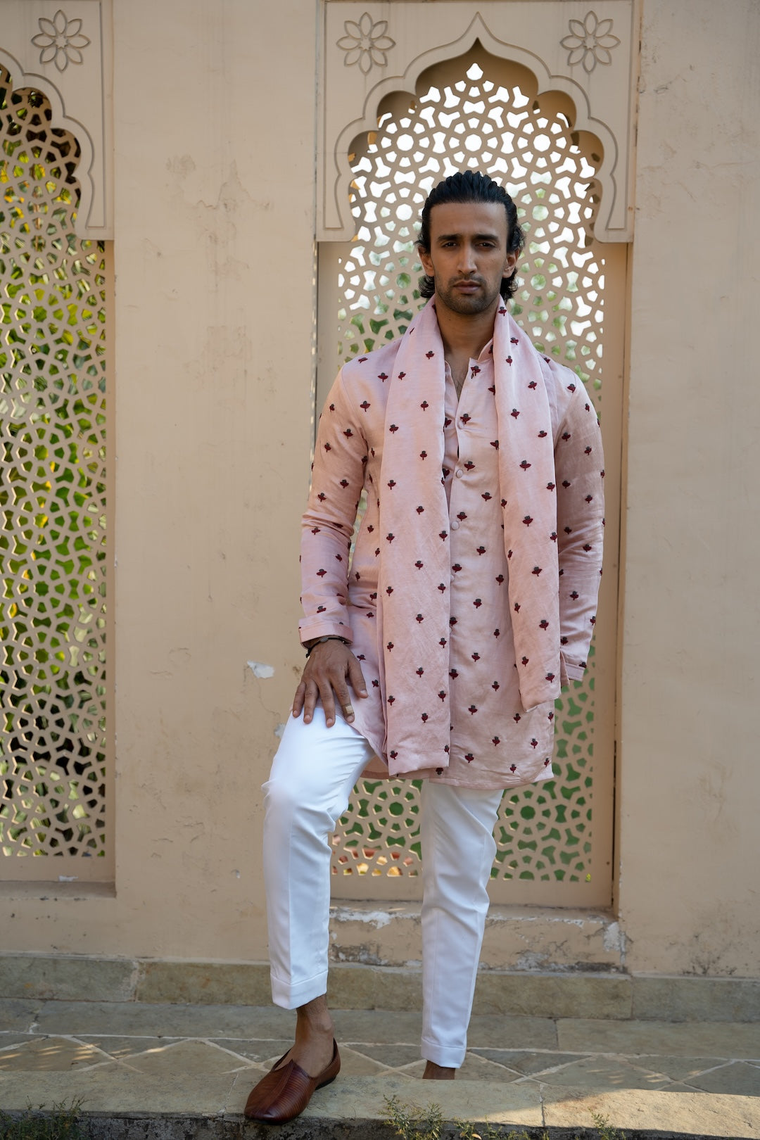 Powder Pink Tulip Kurta Stole Set