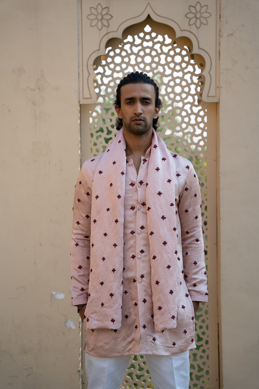 Powder Pink Tulip Kurta Stole Set