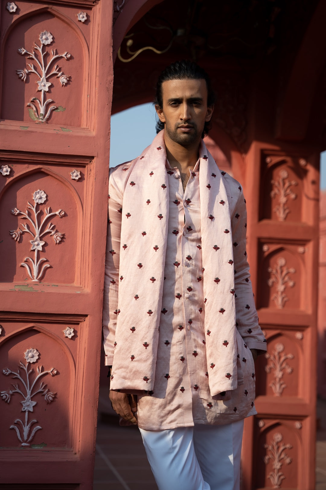 Powder Pink Tulip Kurta Stole Set