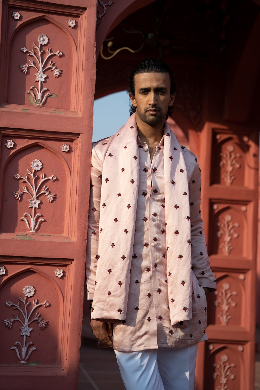 Powder Pink Tulip Kurta Stole Set