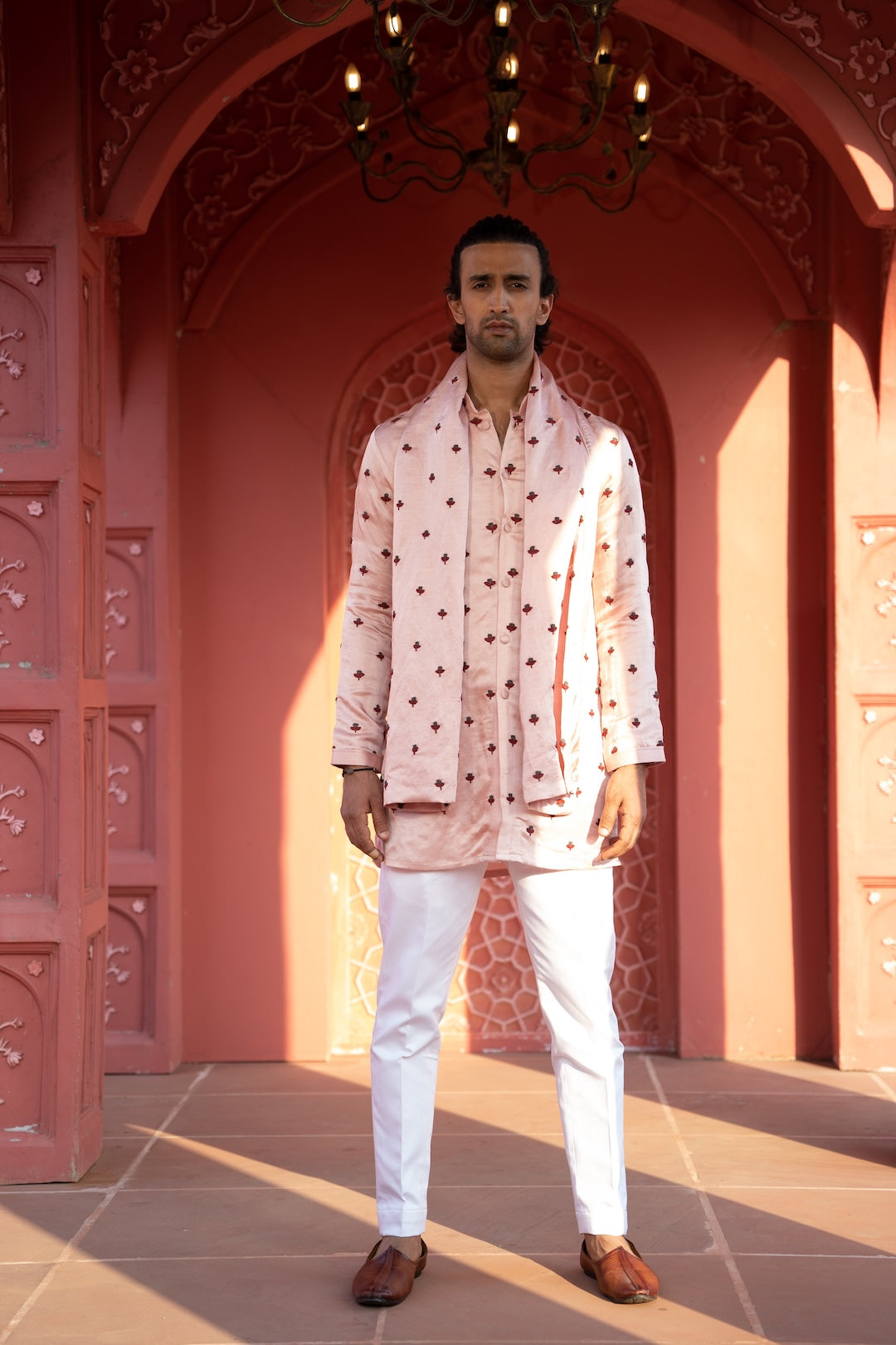 Powder Pink Tulip Kurta Stole Set