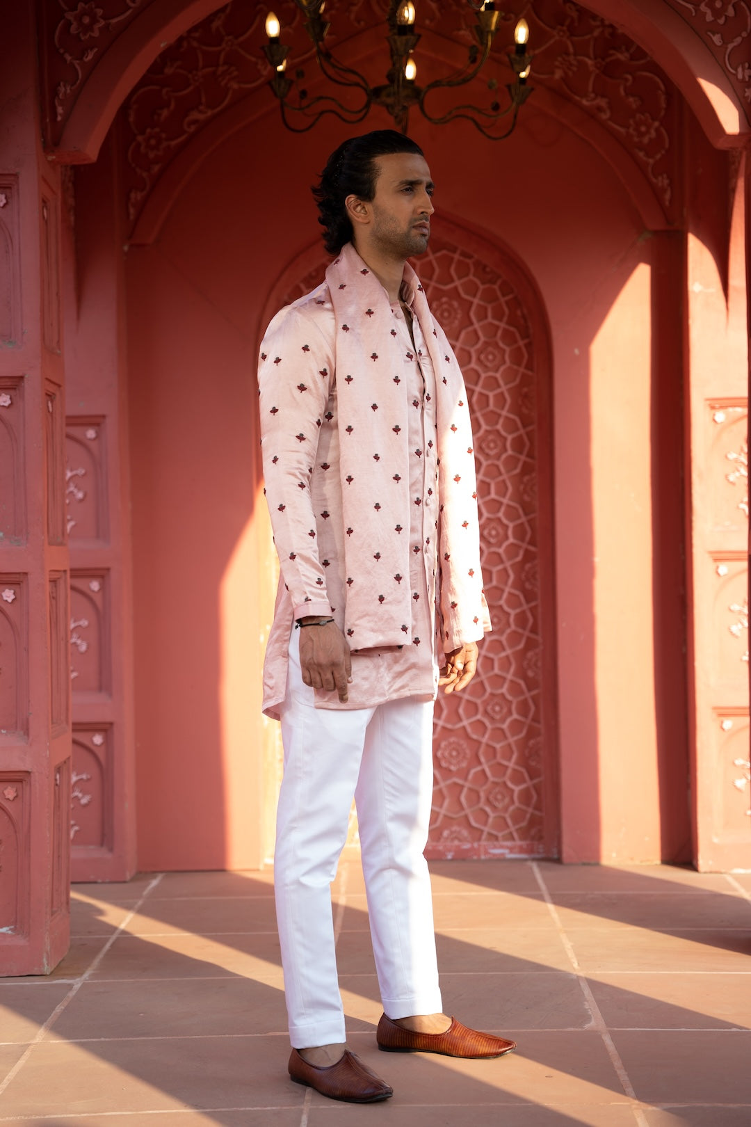 Powder Pink Tulip Kurta Stole Set