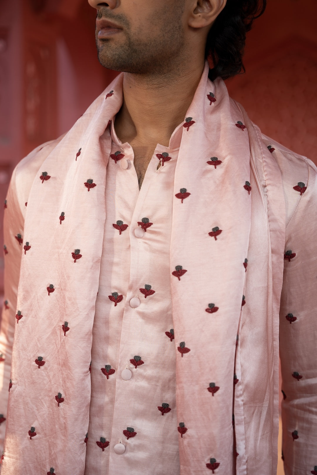 Powder Pink Tulip Kurta Stole Set