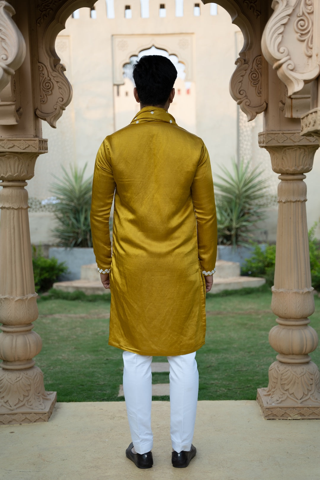 Mustard Scatter Stole Kurta Set