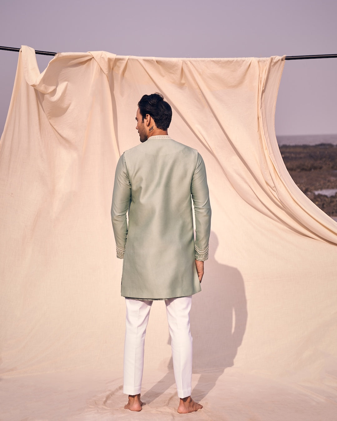 Long Open Bandi Set With Linear Embroidery