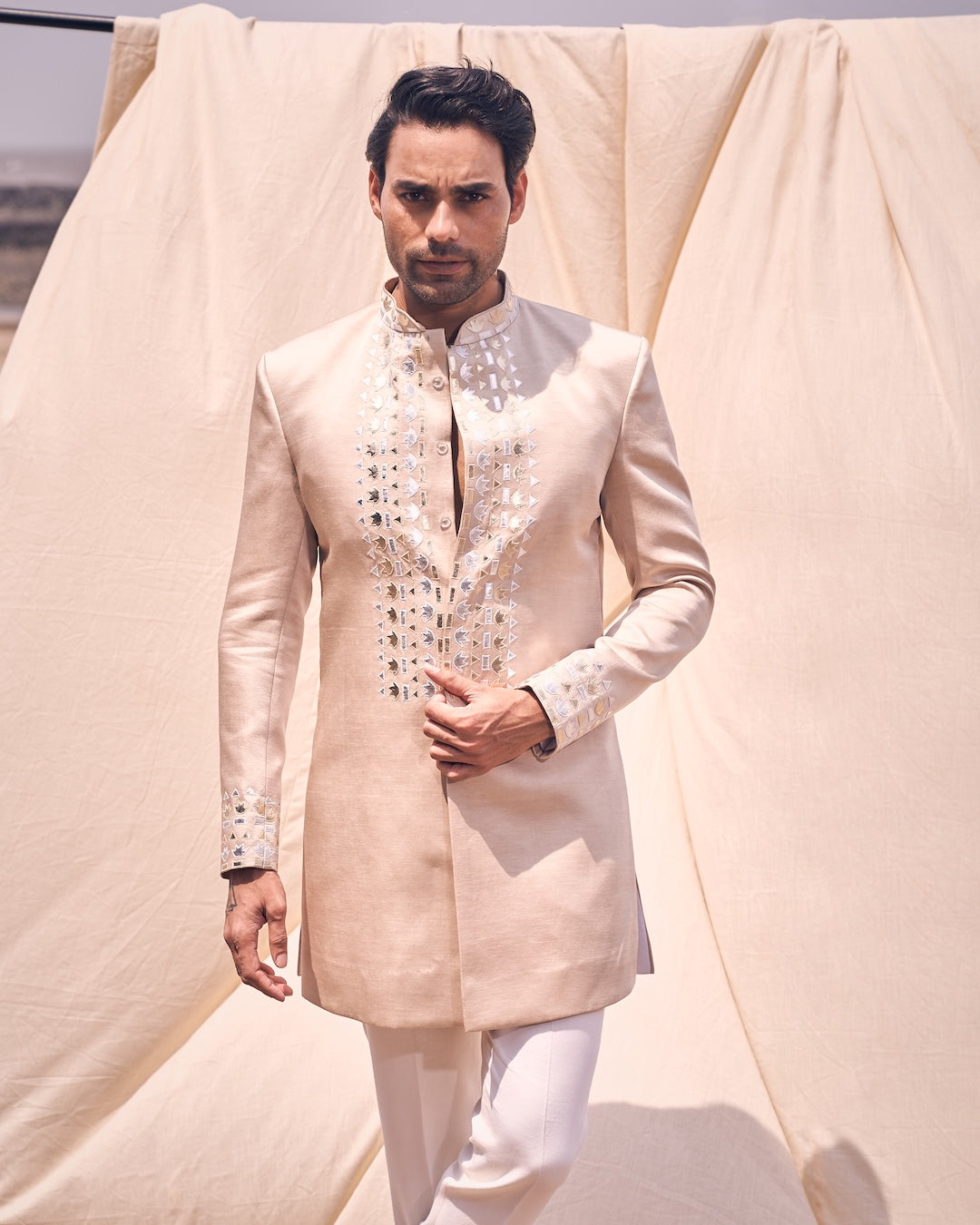 Leather Short Achkan Set