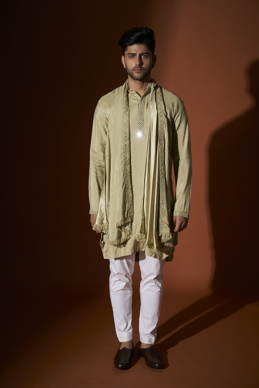 Pre Draped Stole & Kurta Set