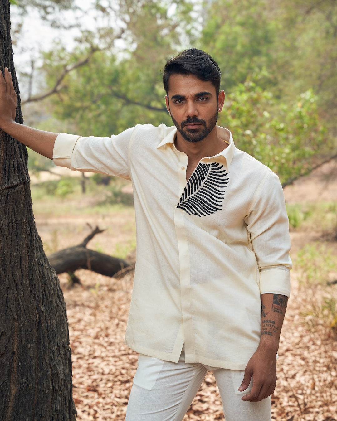 Black Leaf Linen Shirt