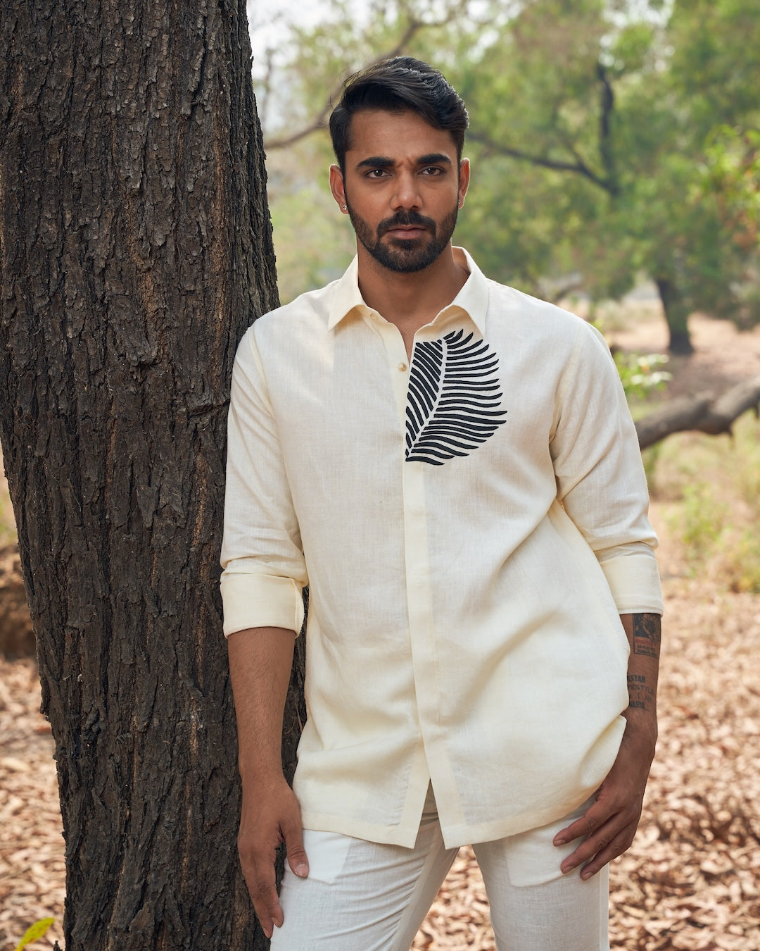 Black Leaf Linen Shirt