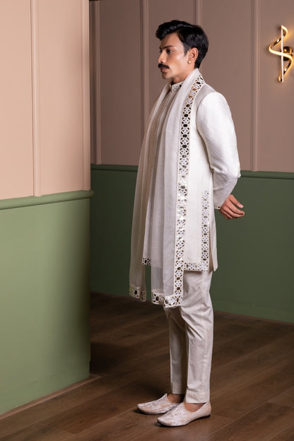 Leather Work Sherwani Set