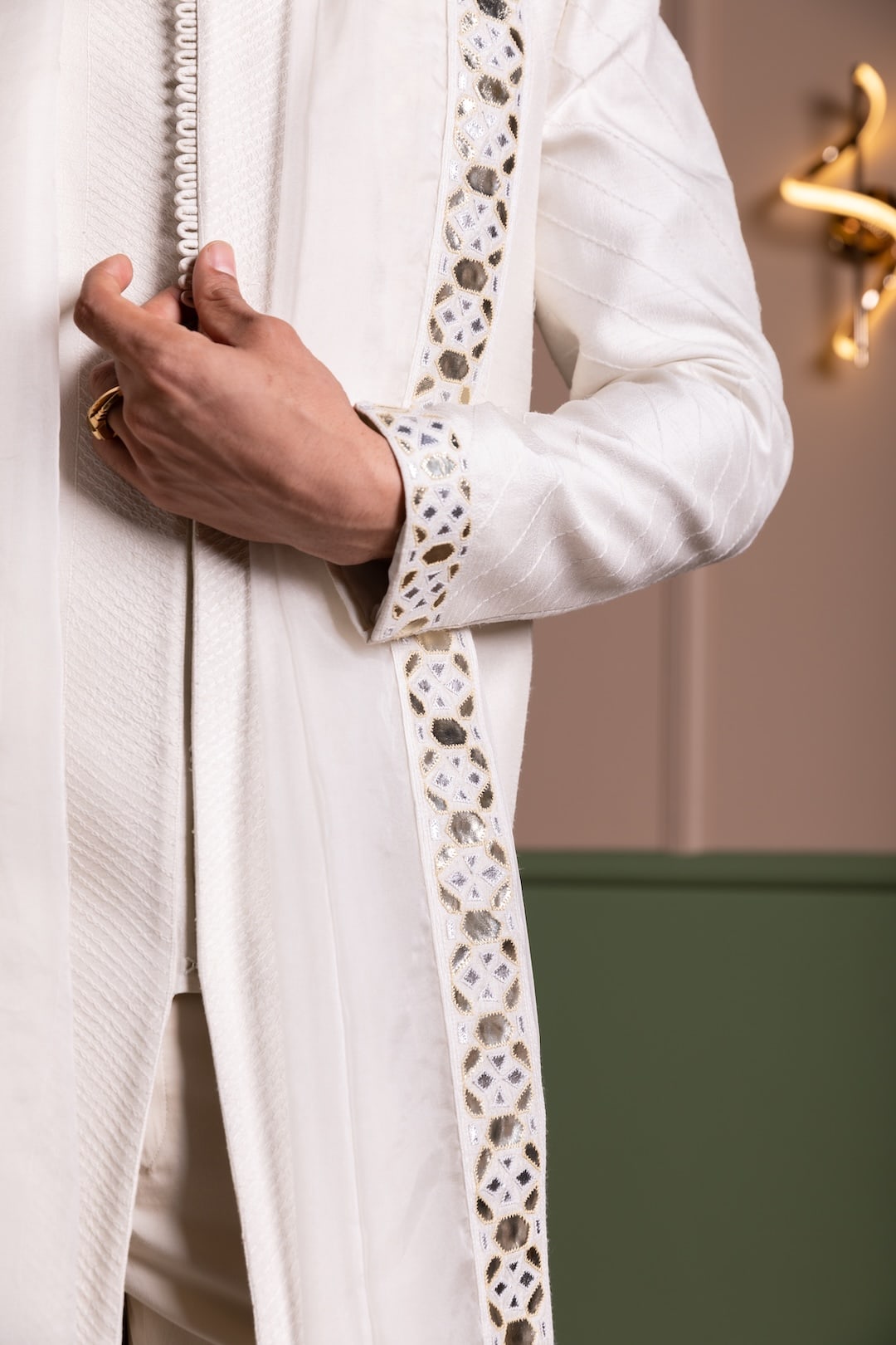 Leather Work Sherwani Set