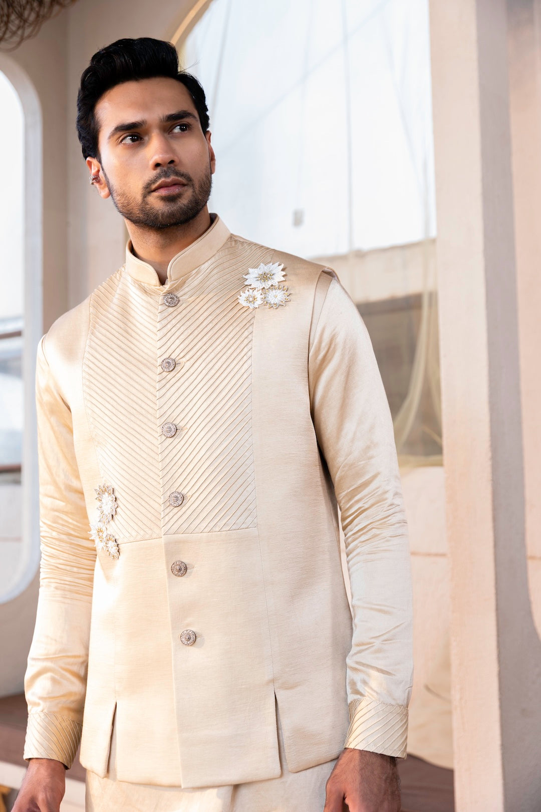 Pin Tucks Flower Bandi Kurta Sets