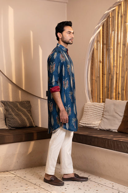 Palm Tree Print Kurta with Rollover Set