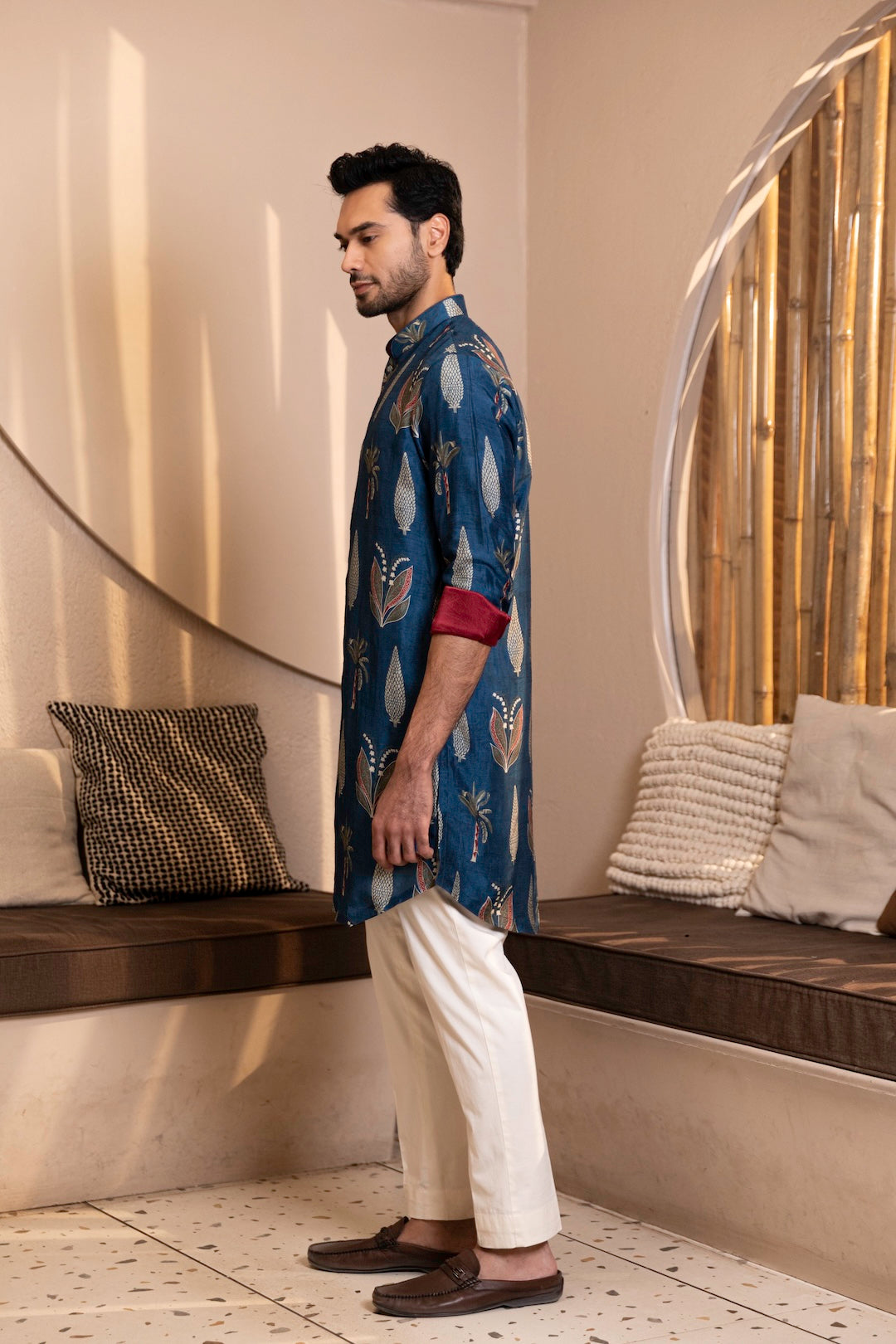 Palm Tree Print Kurta with Rollover Set