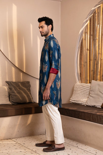 Palm Tree Print Kurta with Rollover Set