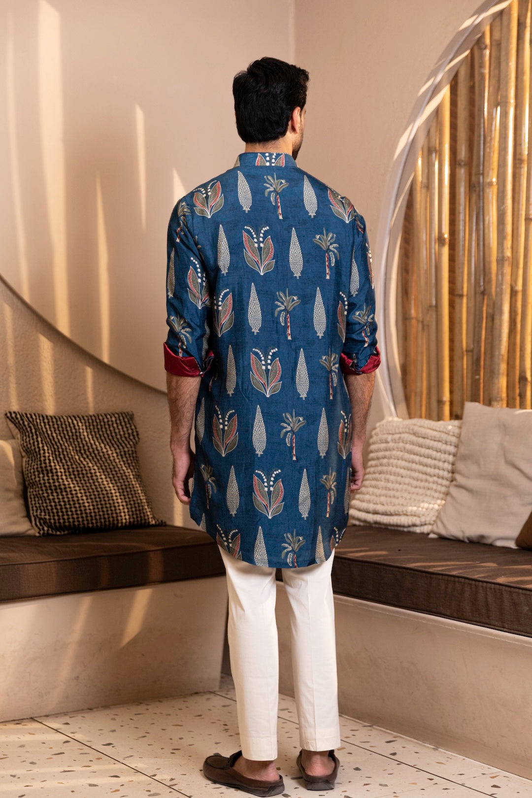 Palm Tree Print Kurta with Rollover Set