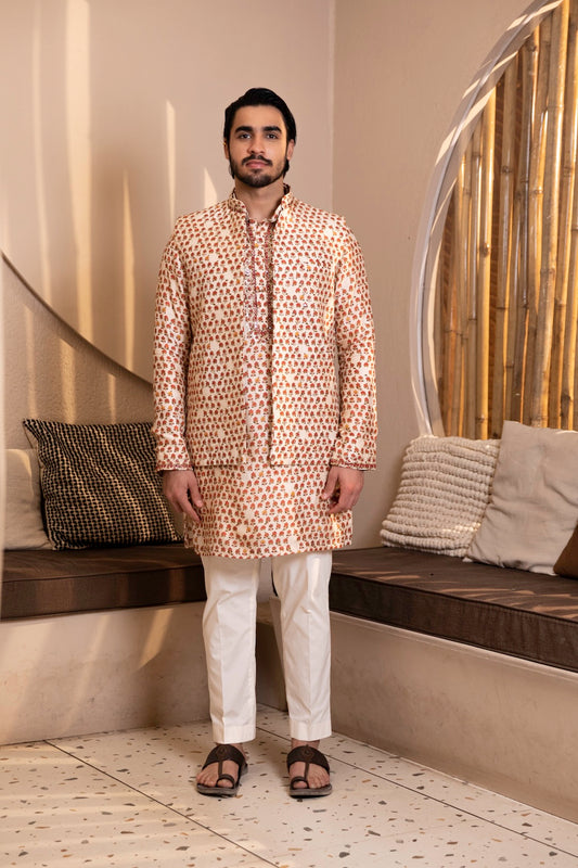 Ivory Mini Buti Kurta Bandi Set