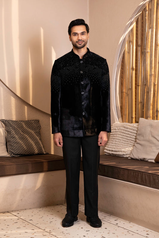 Velvet Bandhgala Set