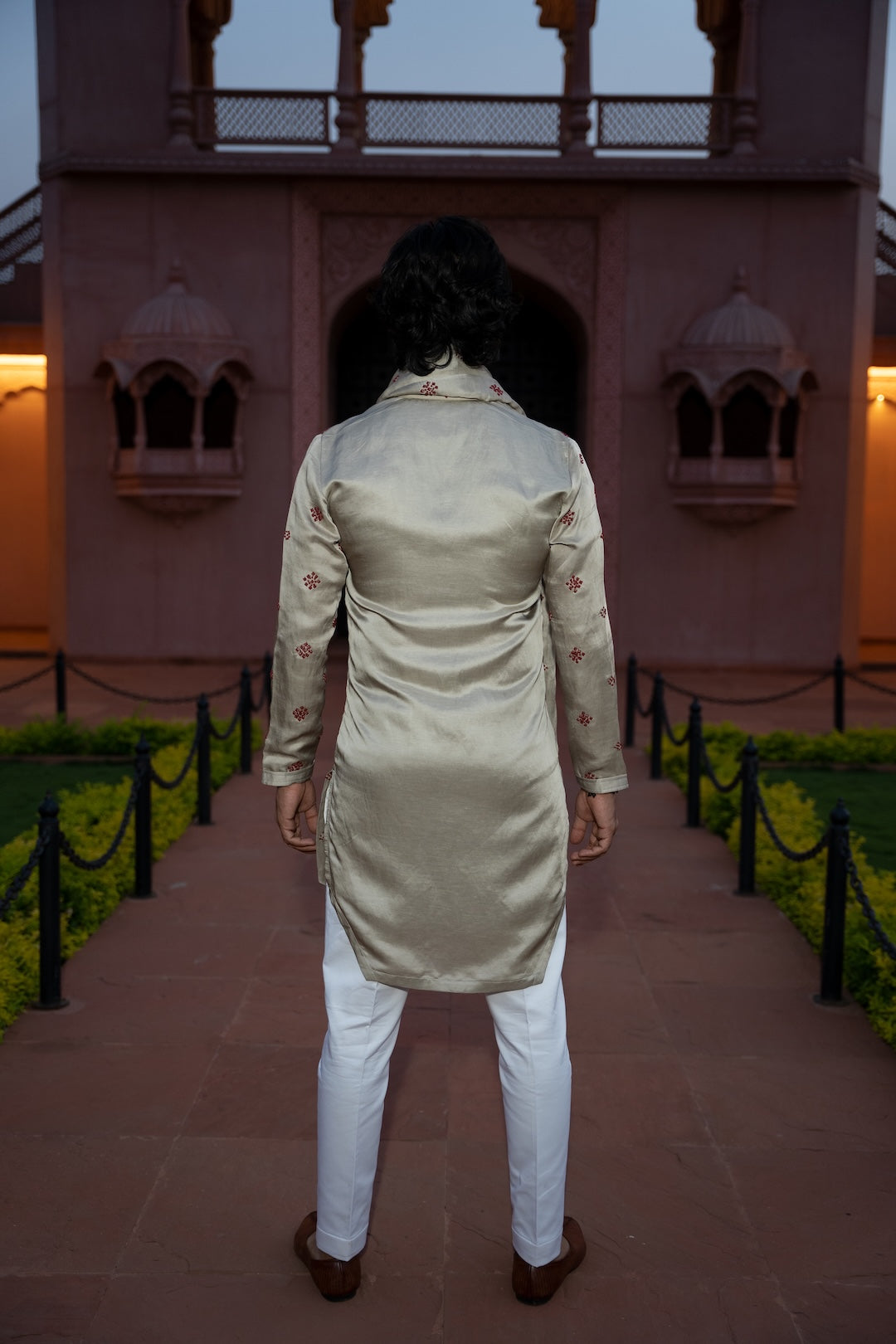 Champagne Bandhej Kurta Stole Set