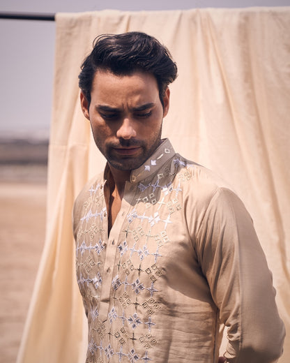 Leather Panel Kurta Set