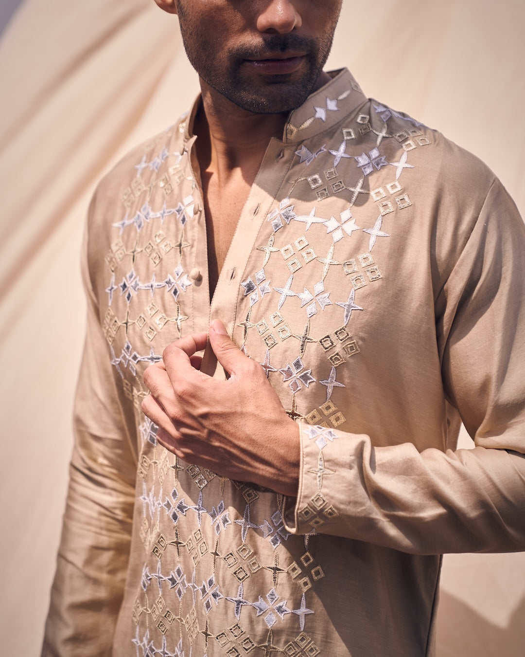 Leather Panel Kurta Set