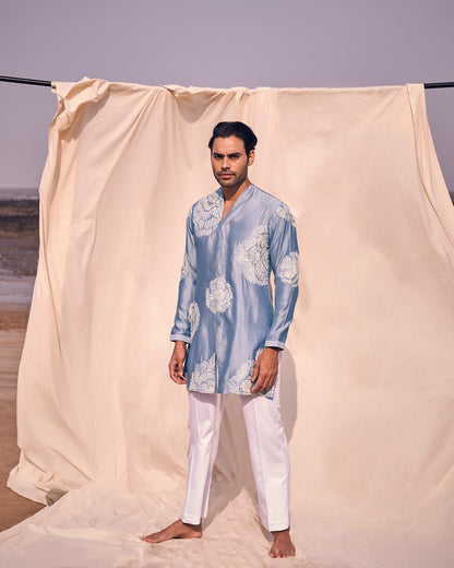 Short Front Open Kurta With Floral Embroidery