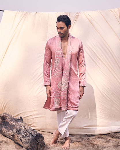 Pink V Neck Floral Embroidery Dupatta Set